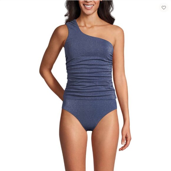 Lands’ End Shine Shirred One Shoulder Tankini Swimsuit Top - Size: 2 Long - NWT - Picture 1 of 10